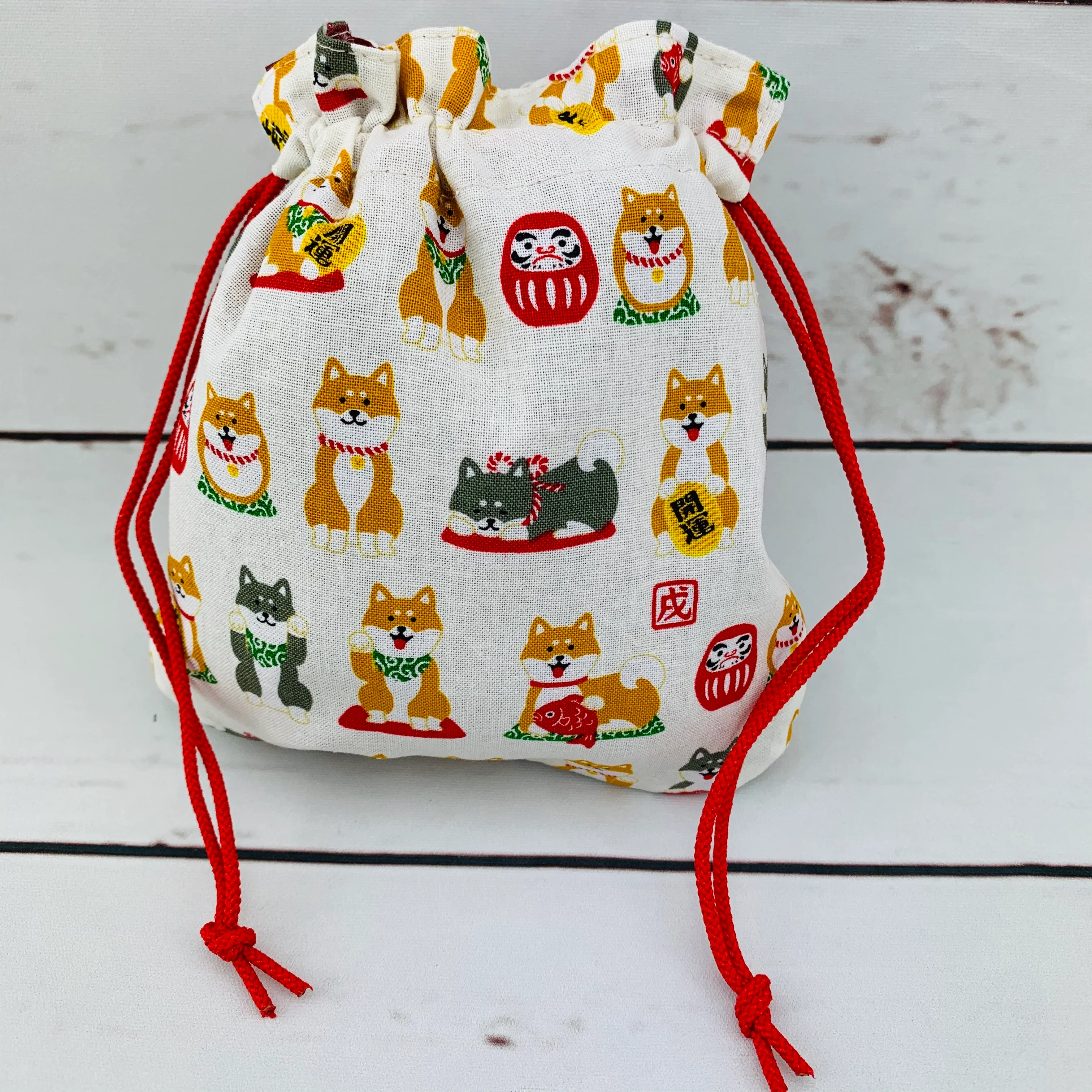 Shiba Inu おさんぽ日和 Drawstring Bag 303-700 Small White (MADE IN JAPAN) - Image 3