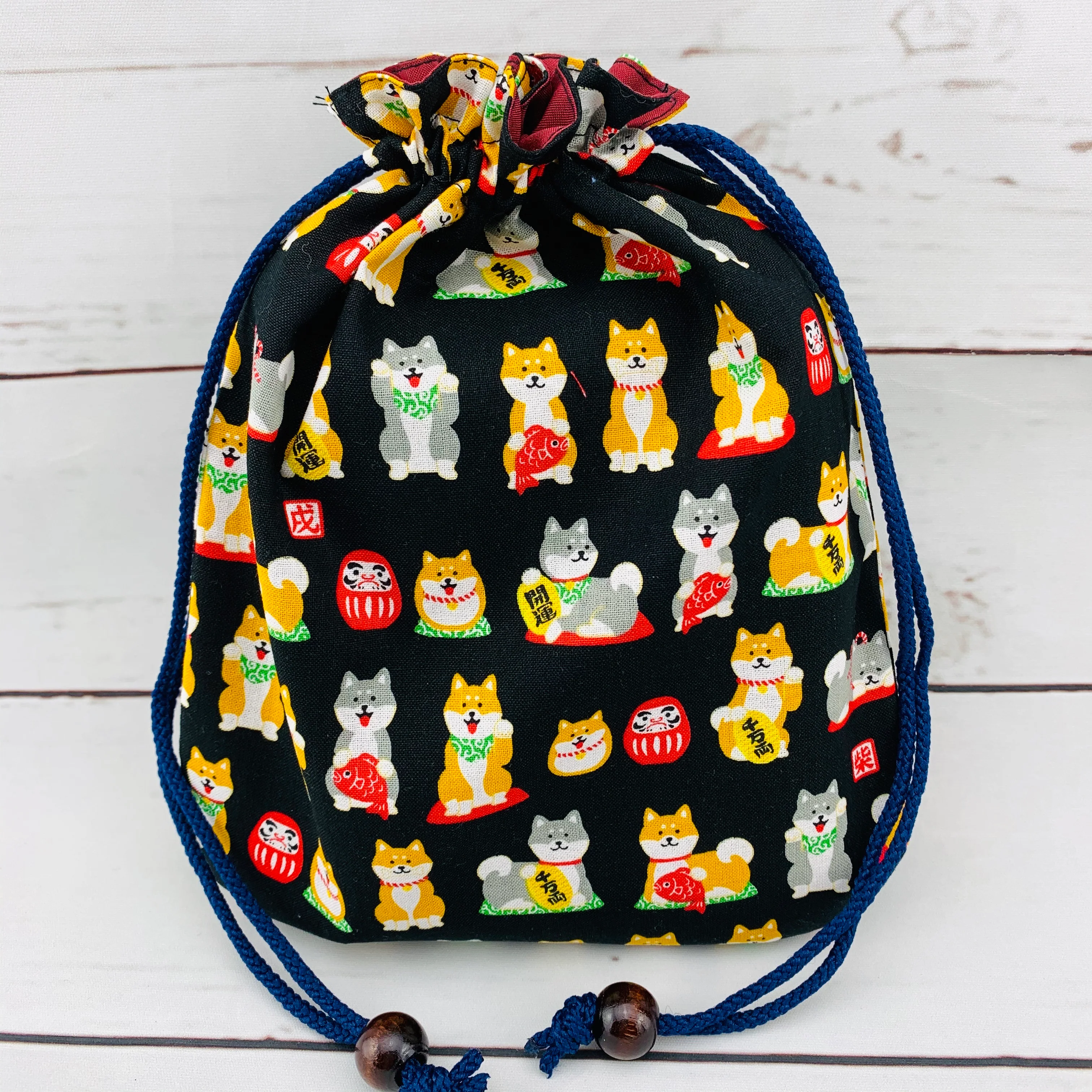 Shiba Inu おさんぽ日和 Drawstring Bag 303-701 Medium Black (MADE IN JAPAN) - Image 3