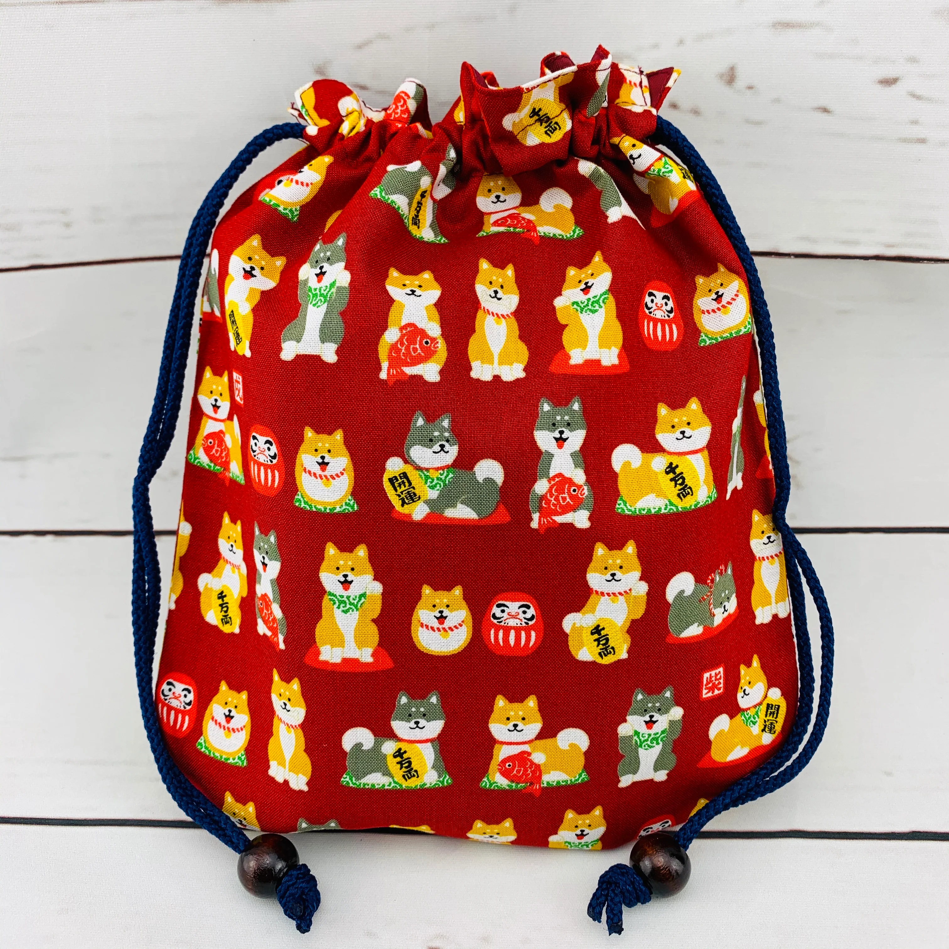 Shiba Inu おさんぽ日和 Drawstring Bag 303-701 Medium Red (MADE IN JAPAN) - Image 3