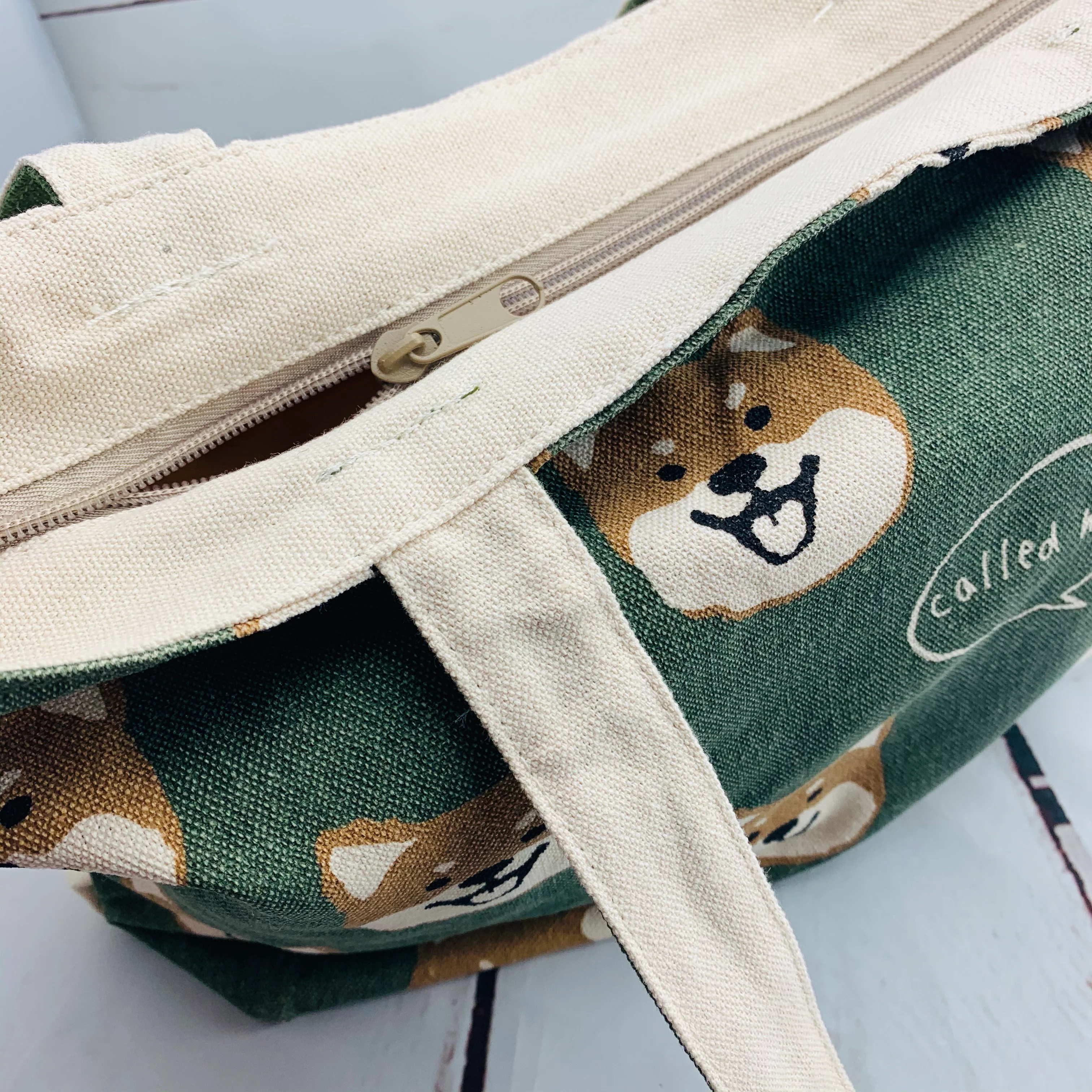 Shiba Inu Green Tote Bag with Zipper by Mintinn 25013 - Image 3
