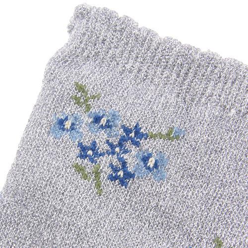 Shiny Flower Socks - Silver with blue flower - Image 2