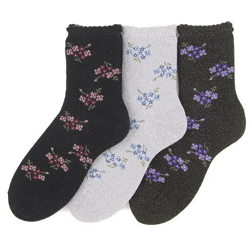 Shiny Flower Socks - Silver with blue flower - Image 3