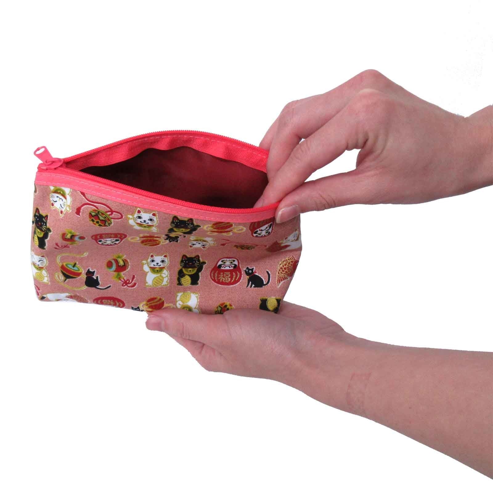 Smile Lucky Cat 笑福貓 Zipper Pouch 303-583 Pink (MADE IN JAPAN) - Image 2
