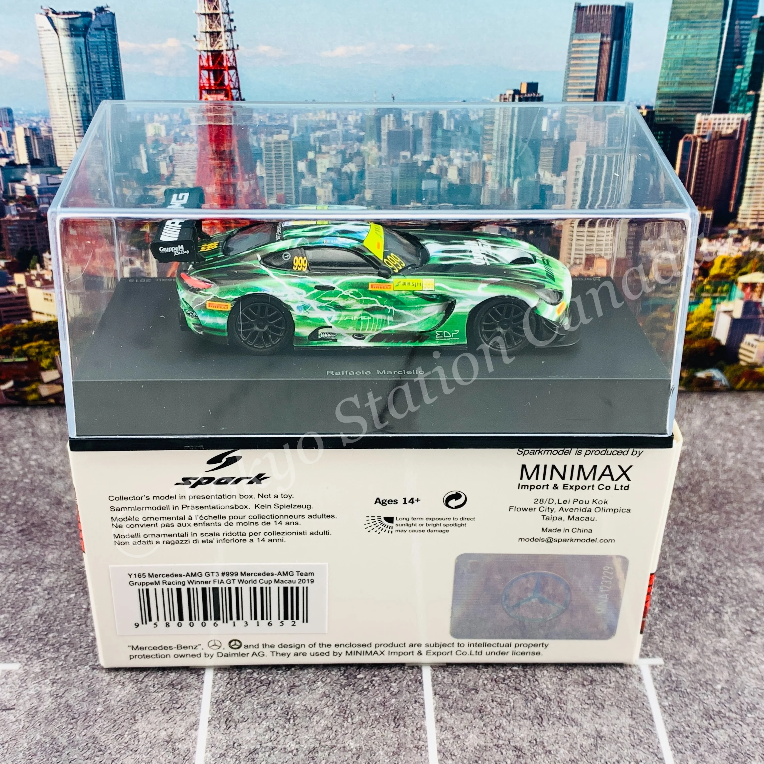 Sparky 1/64 MERCEDES-AMG GT3 NO.999 MERCEDES-AMG TEAM GRUPPEM RACING WINNER FIA GT WORLD CUP MACAU 2019 RAFFAELE MARCIELLO Y165 - Image 6