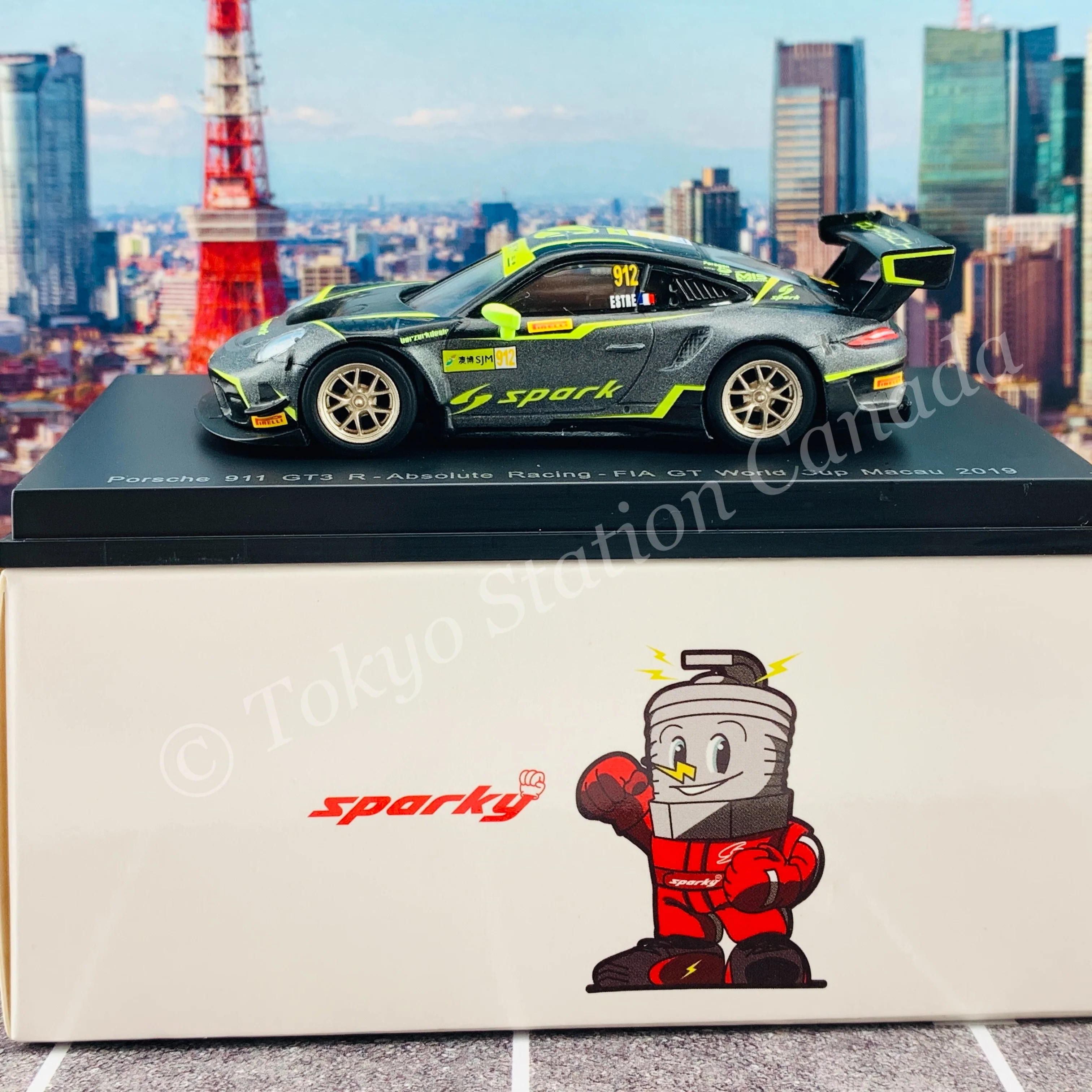 Sparky 1/64 PORSCHE 911 GT3 R NO.912 ABSOLUTE RACING FIA GT WORLD CUP MACAU 2019 KÉVIN ESTRE Y171 - Image 2