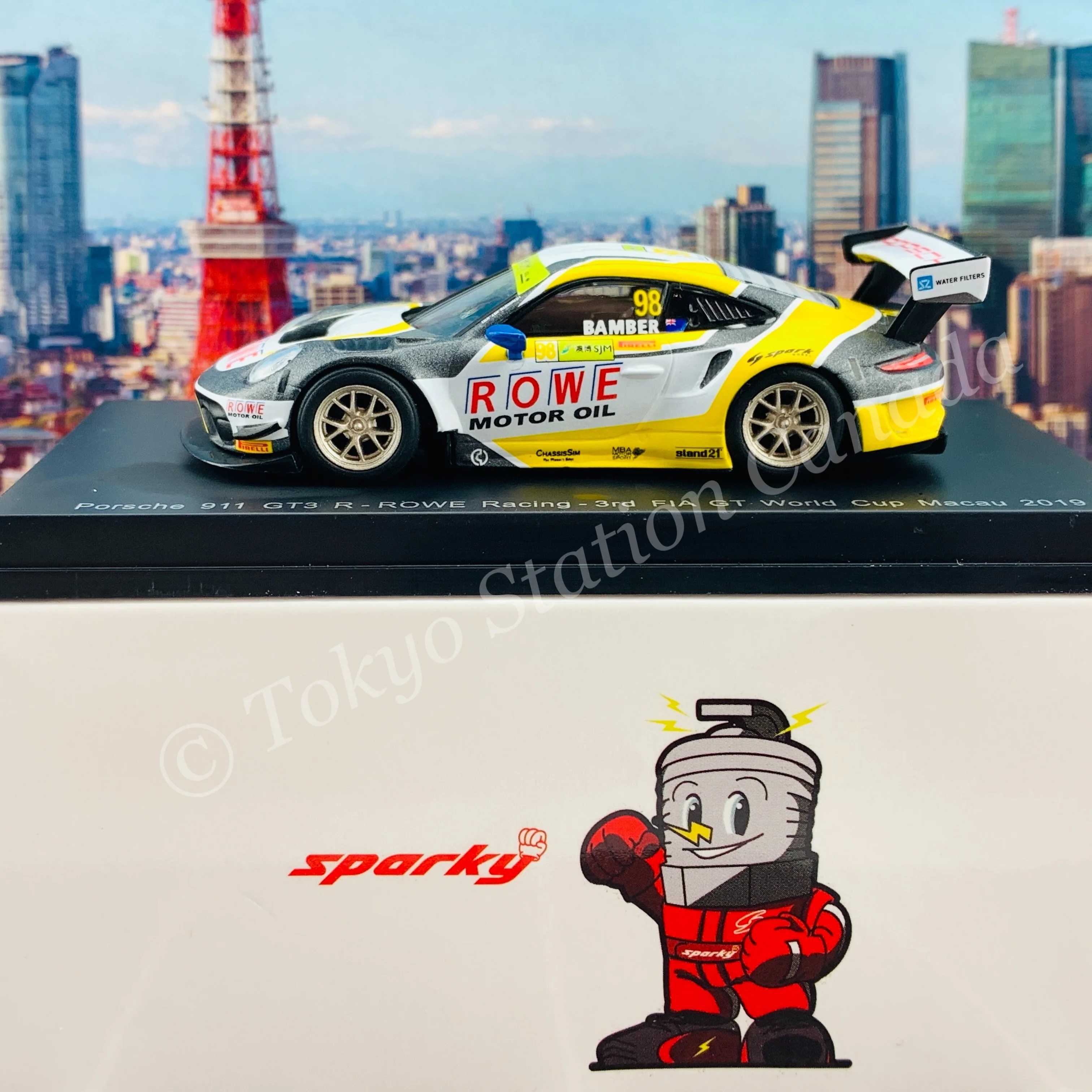 Sparky 1/64 PORSCHE 911 GT3 R NO.98 ROWE RACING 3RD FIA GT WORLD CUP MACAU 2019 EARL BAMBER Y167 - Image 2