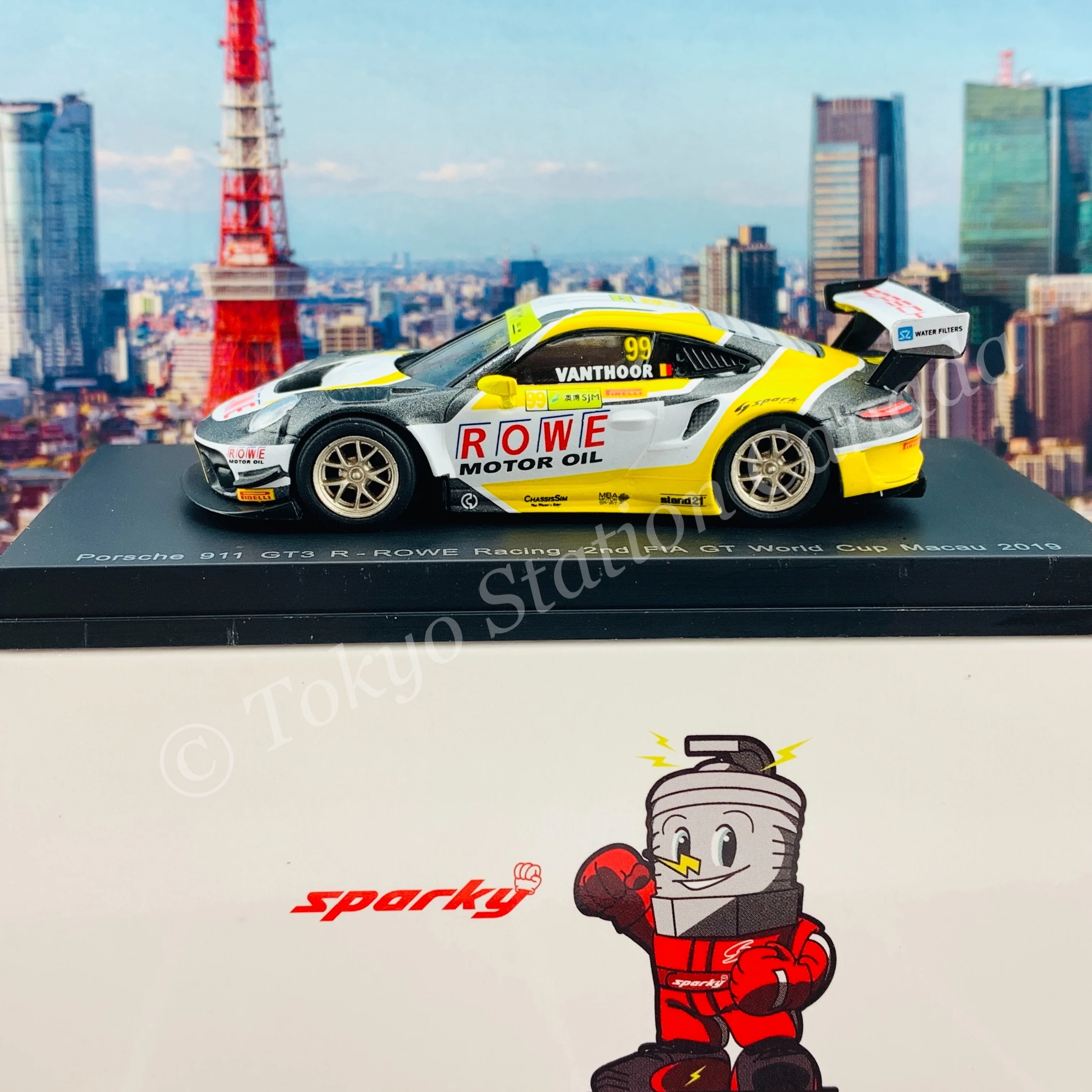 Sparky 1/64 PORSCHE 911 GT3 R NO.99 ROWE RACING 2ND FIA GT WORLD CUP MACAU 2019 LAURENS VANTHOOR Y166 - Image 2