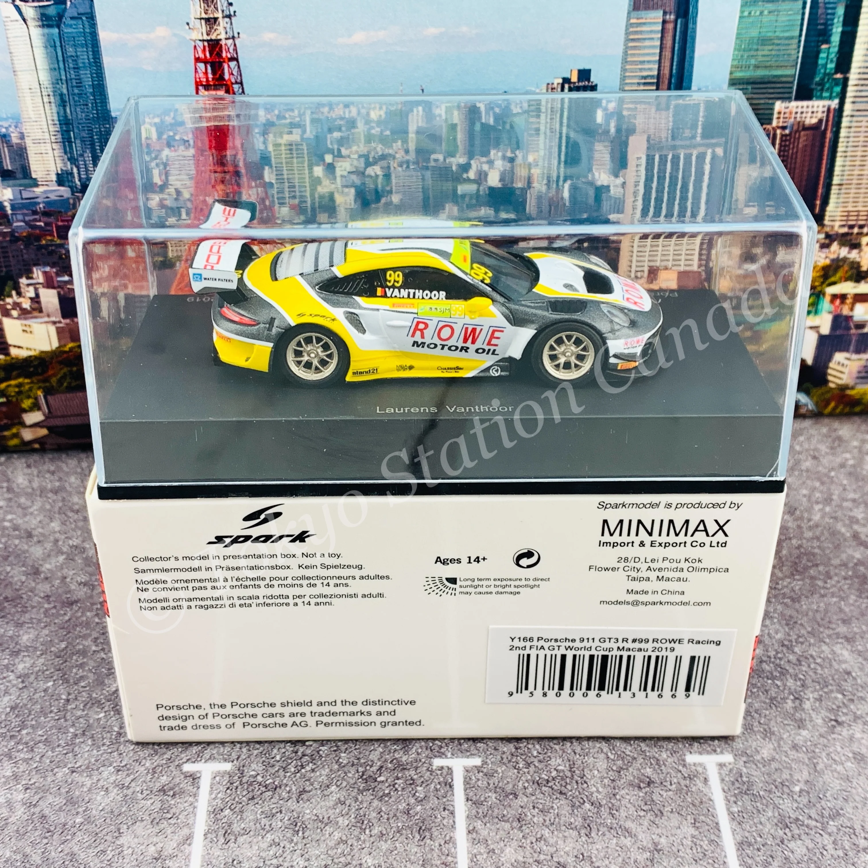 Sparky 1/64 PORSCHE 911 GT3 R NO.99 ROWE RACING 2ND FIA GT WORLD CUP MACAU 2019 LAURENS VANTHOOR Y166 - Image 6