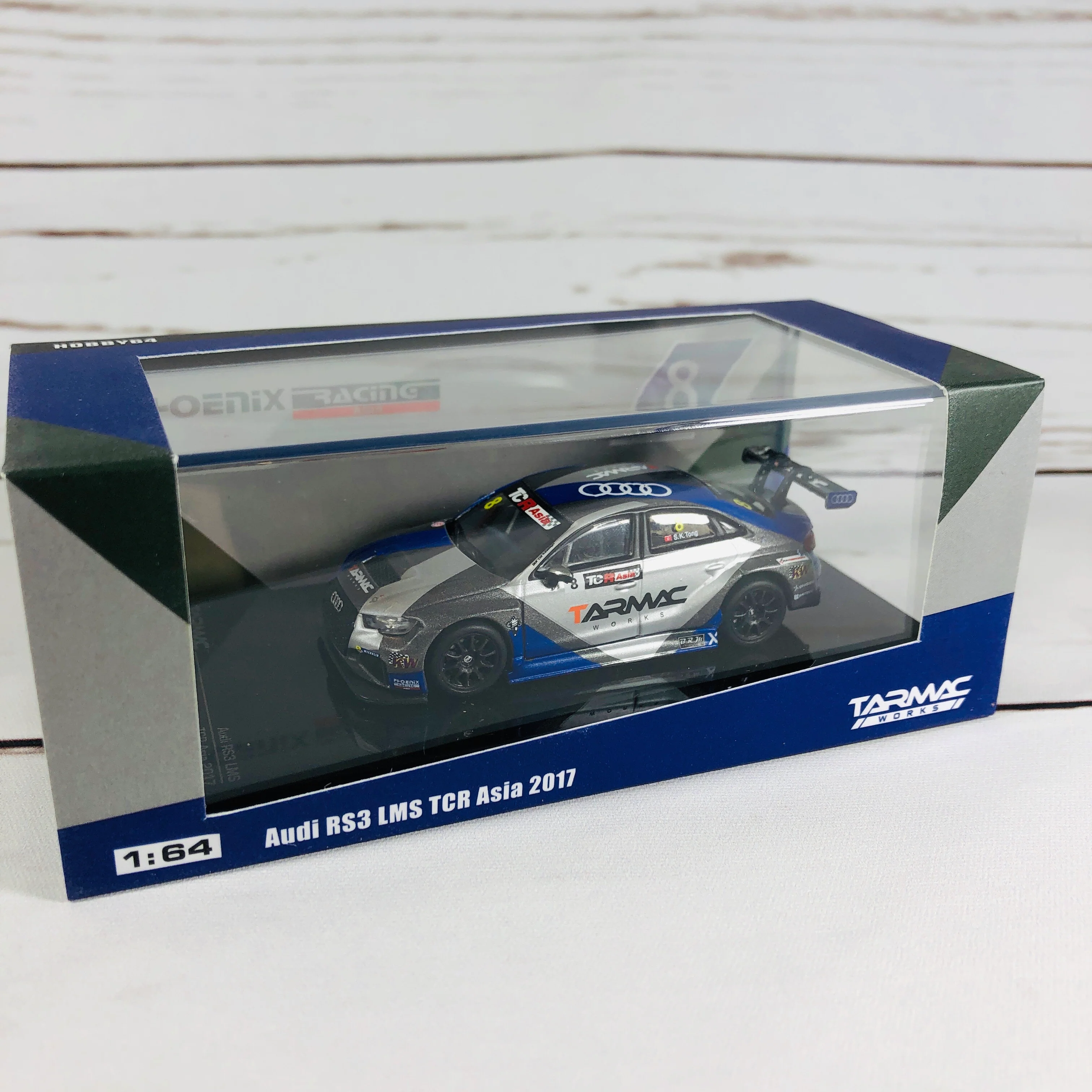 Tarmac Works 1/64 Audi RS3 LMS TCR Asia 2017 - Tarmac Works / Phoenix Racing Asia - SK Tong T64-013-17TCR8 - Image 6