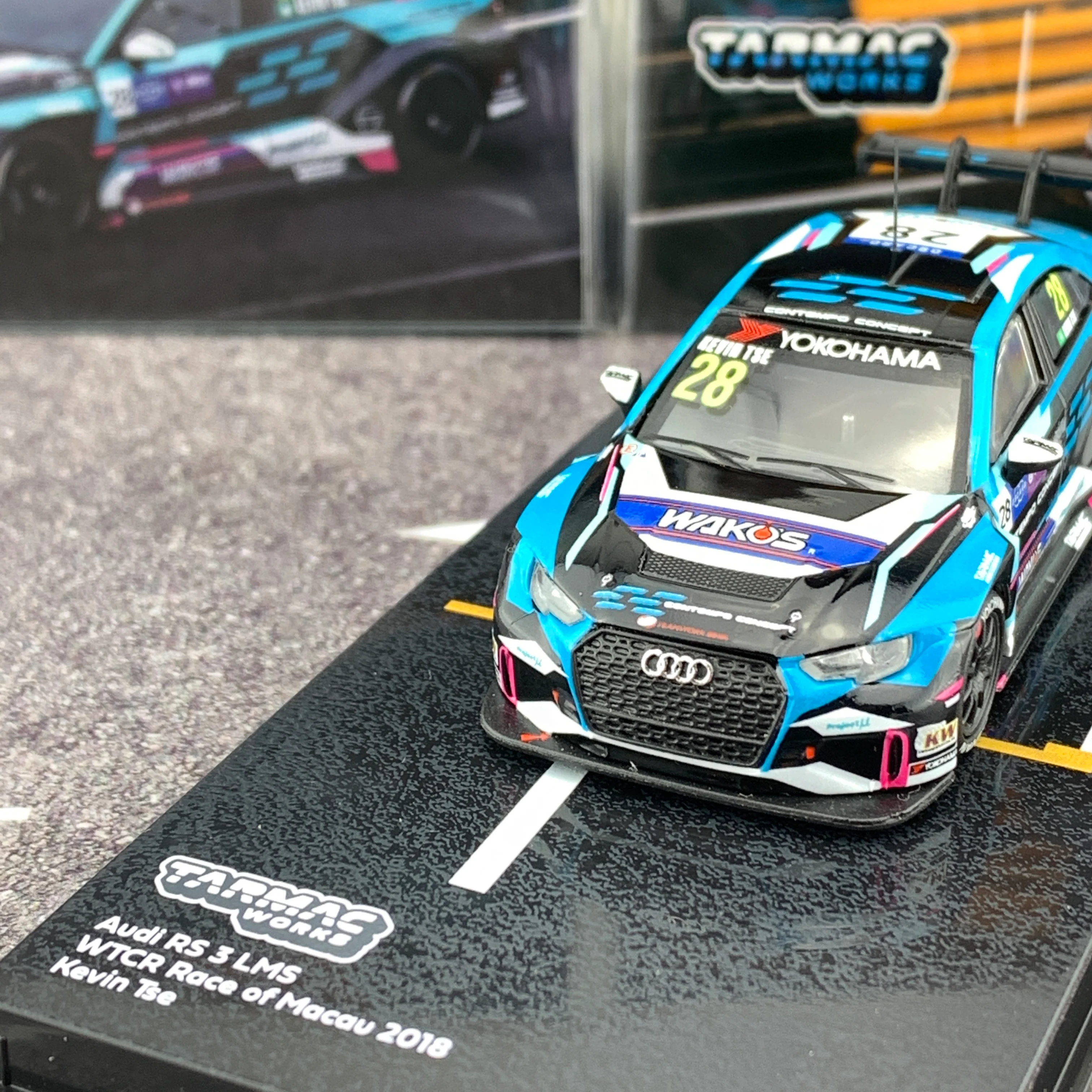 Tarmac Works 1/64 Audi RS3 LMS WTCR Race of Macau 2018 Kevin Tse T64-0013-18WTCR28 - Image 3