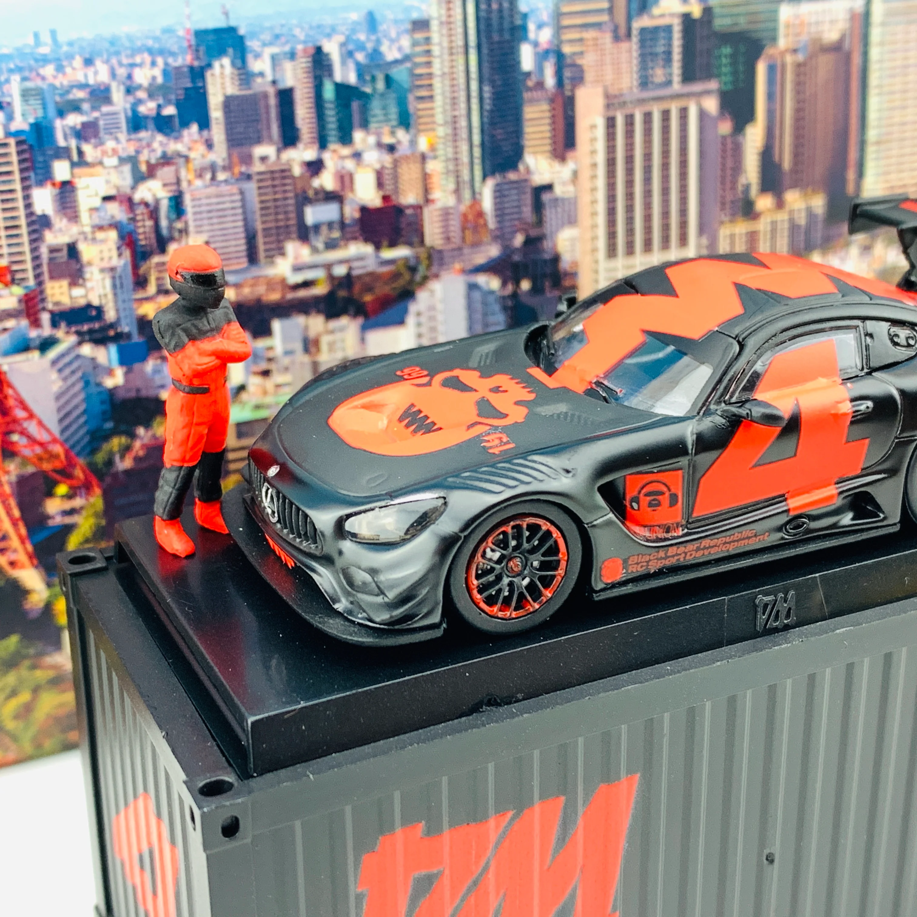 Tarmac Works 1/64 Mercedes-AMG GT3 4A Like Black No. 4 (Red) with Container Limited to 500pcs produced T64-008-4A4R - Image 2