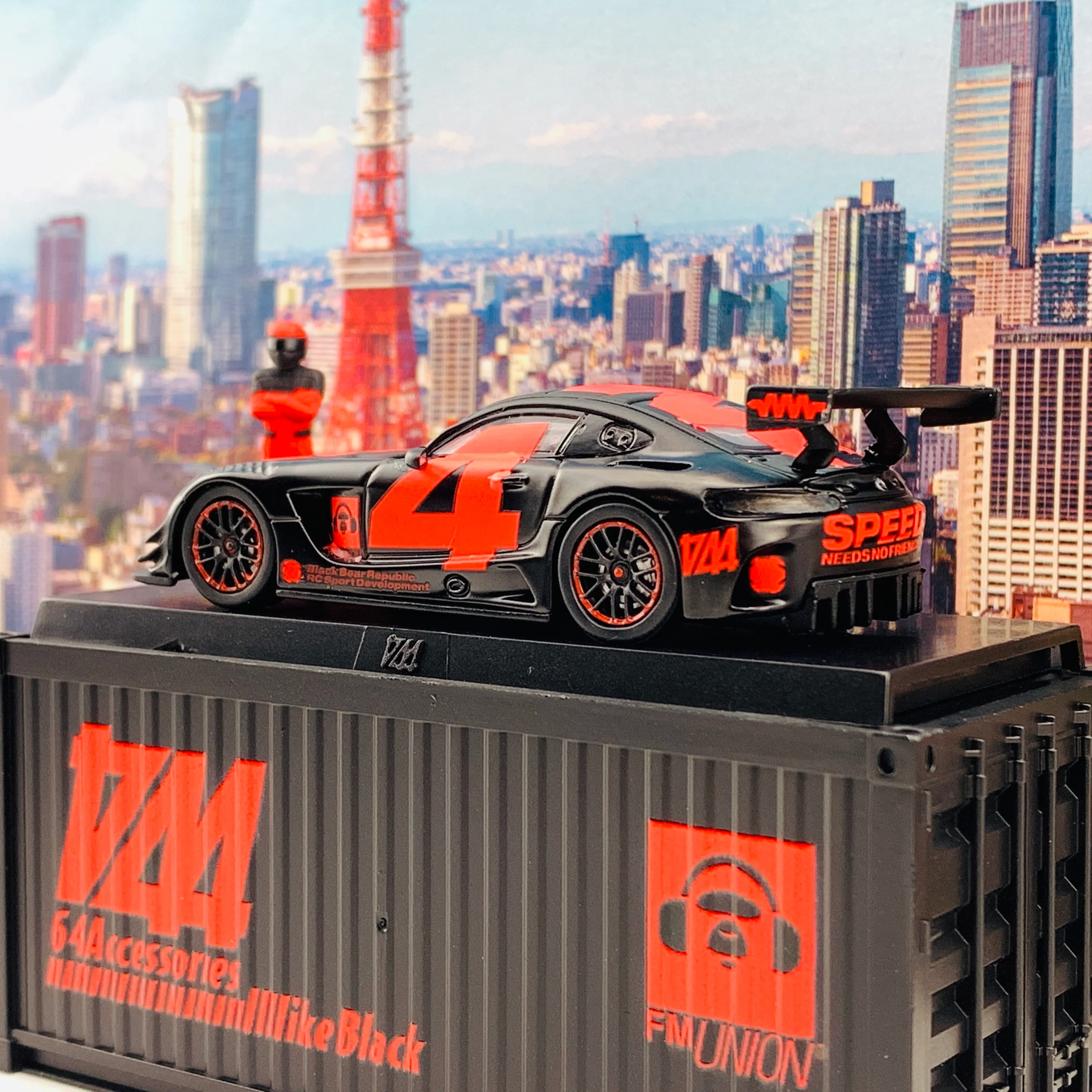 Tarmac Works 1/64 Mercedes-AMG GT3 4A Like Black No. 4 (Red) with Container Limited to 500pcs produced T64-008-4A4R - Image 3