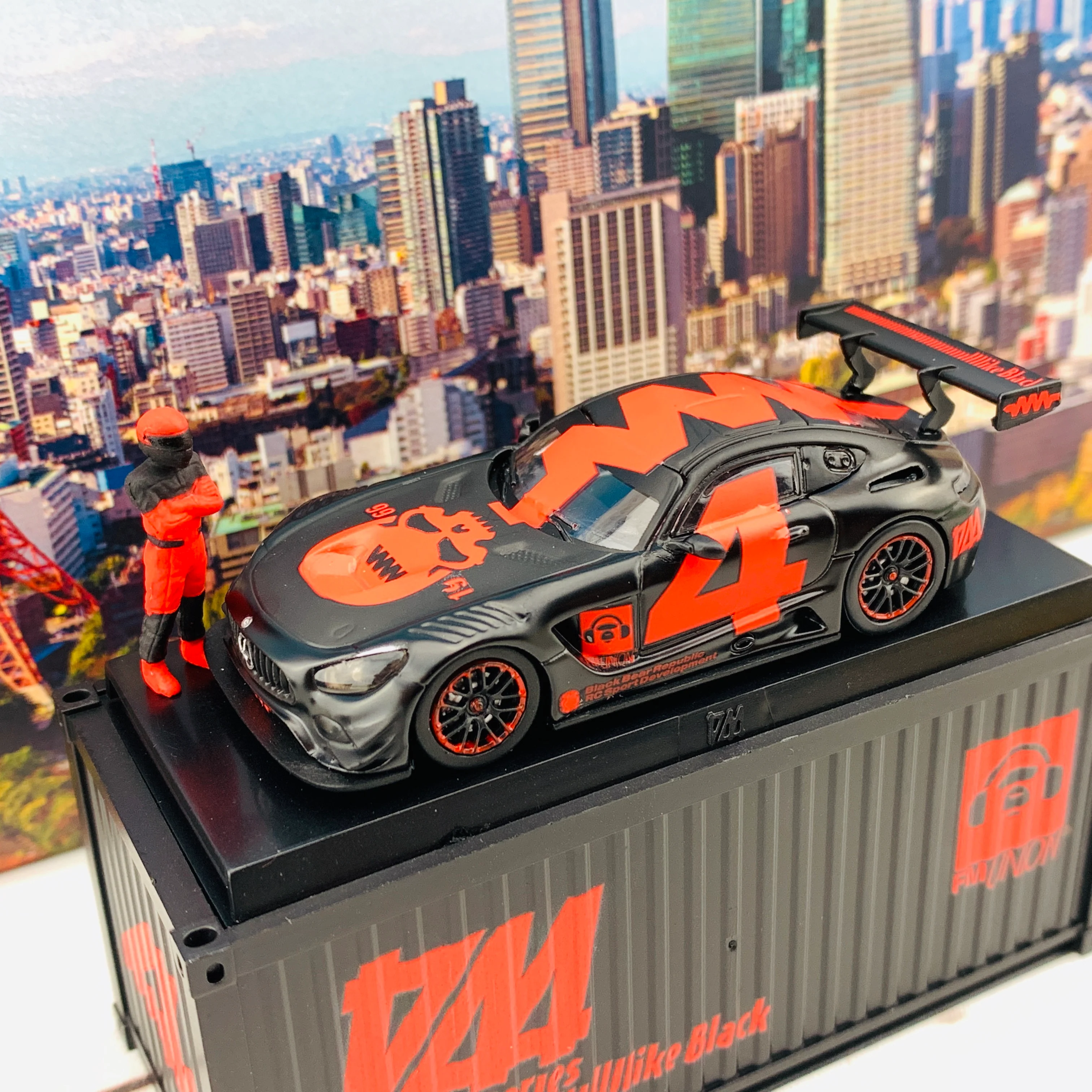 Tarmac Works 1/64 Mercedes-AMG GT3 4A Like Black No. 4 (Red) with Container Limited to 500pcs produced T64-008-4A4R - Image 4