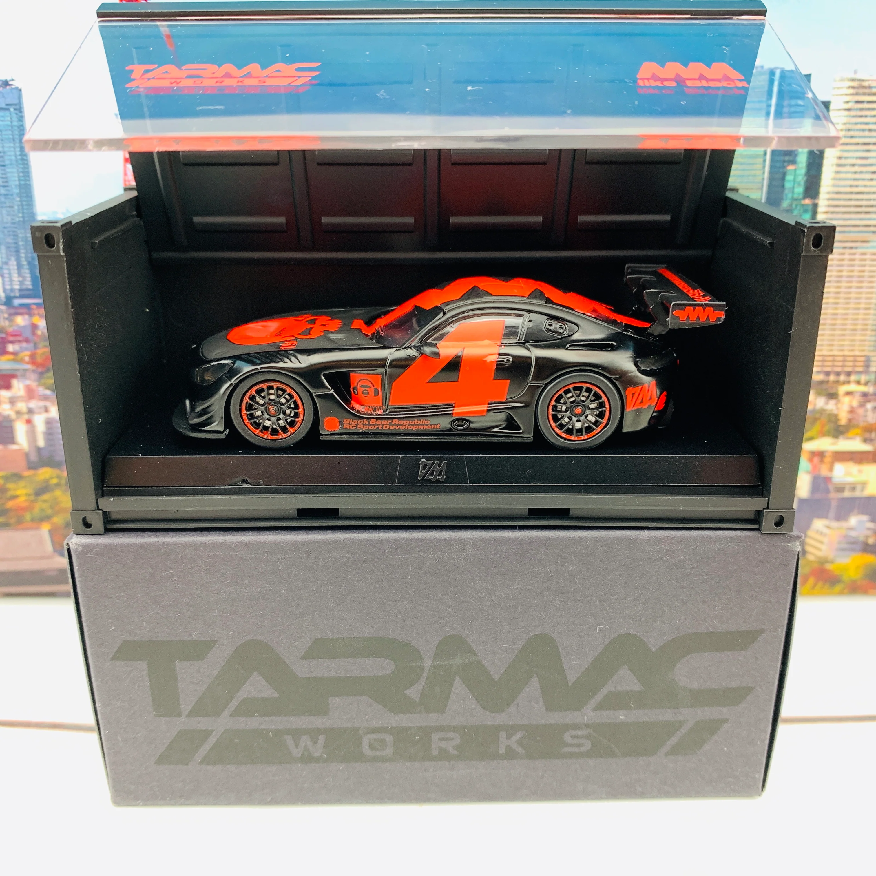 Tarmac Works 1/64 Mercedes-AMG GT3 4A Like Black No. 4 (Red) with Container Limited to 500pcs produced T64-008-4A4R - Image 5