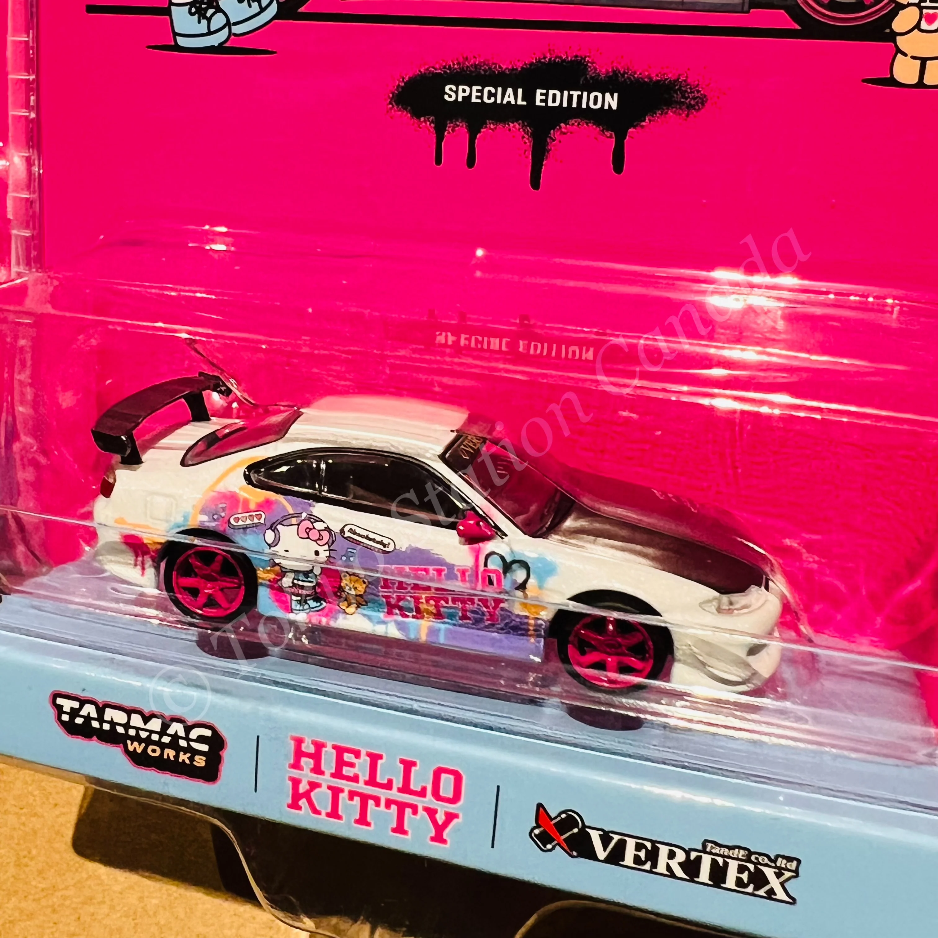 TARMAC WORKS GLOBAL64 1/64 VERTEX Nissan Silvia S15 Hello Kitty Drift Car IDE 2024 Special Edition T64G-23-HK - Image 2