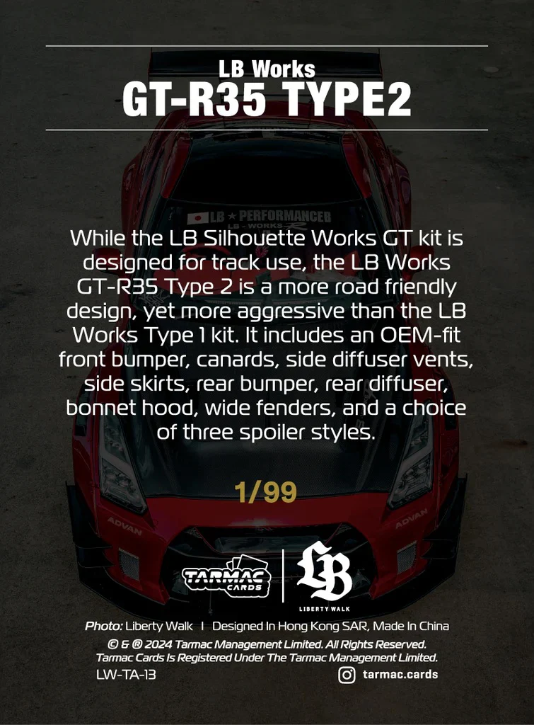 TARMAC WORKS Tarmac Cards LB Liberty Walk Collection Vol.1 Special Parallel LW-TA-13 Nissan R35 Type2 (Hanabi/99) - Special Edition - Image 2