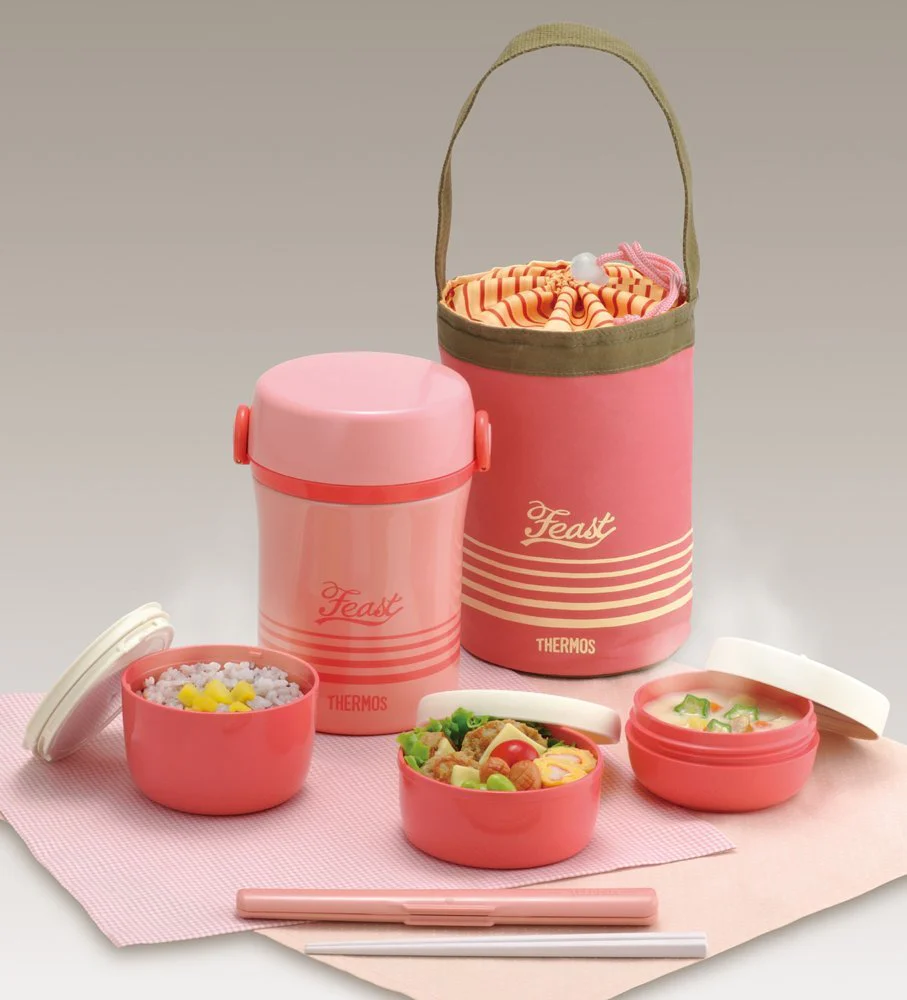 THERMOS Lunch box with tote bag and chopstick - Pink - Image 3