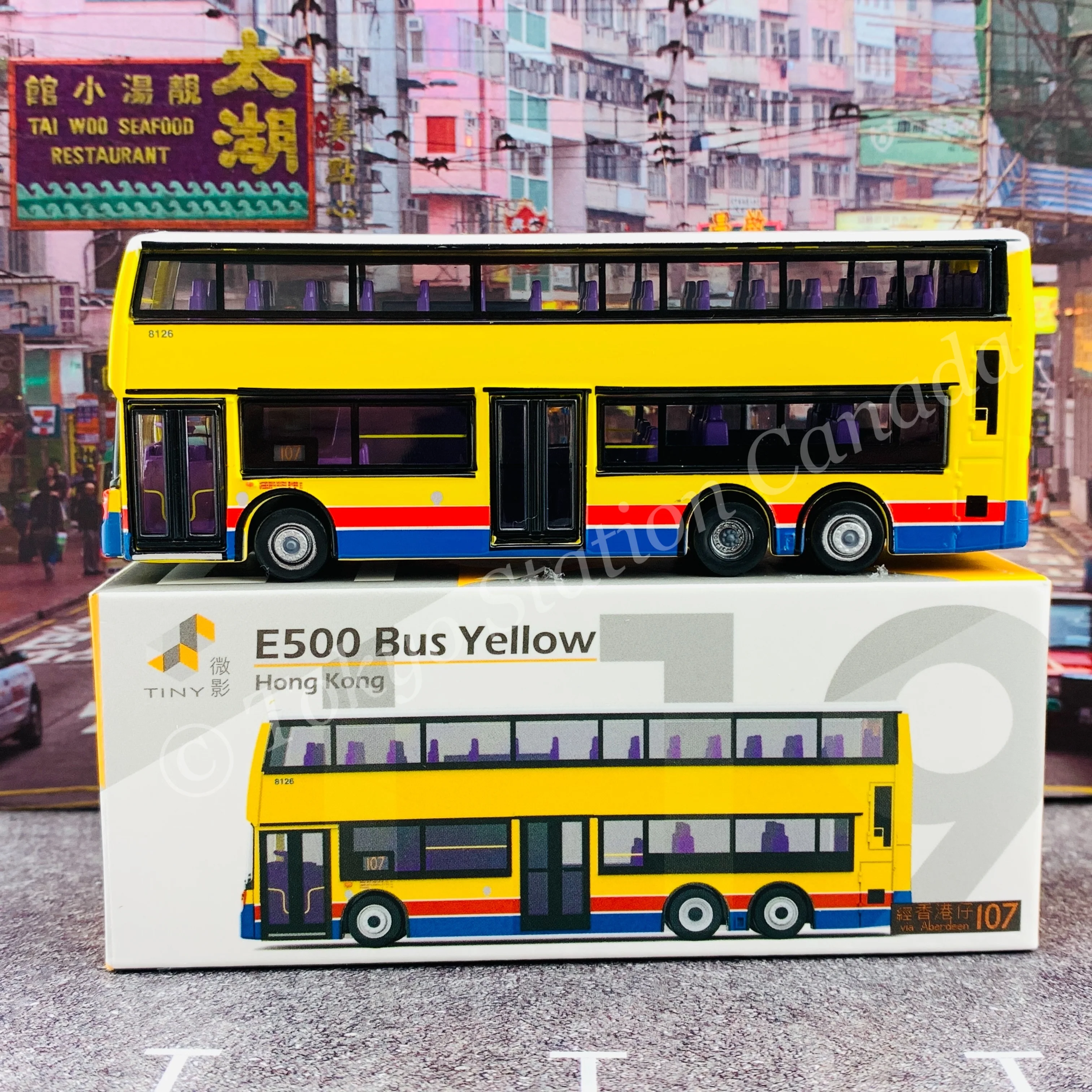 TINY 微影 L19 E500 Bus Yellow (via Aberdeen 107 經 香港仔) ATC64992 - Image 3