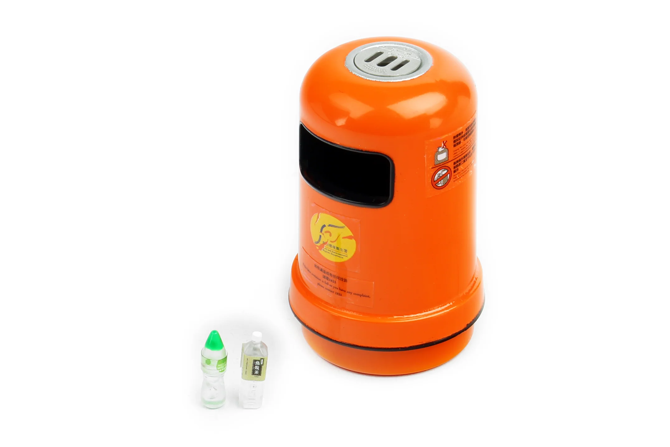 Tiny 1/18 Orange Rubbish Bin & Water Bottle & Oolong Tea Bottle 橙色垃圾筒、水樽及烏龍茶樽 - Image 2