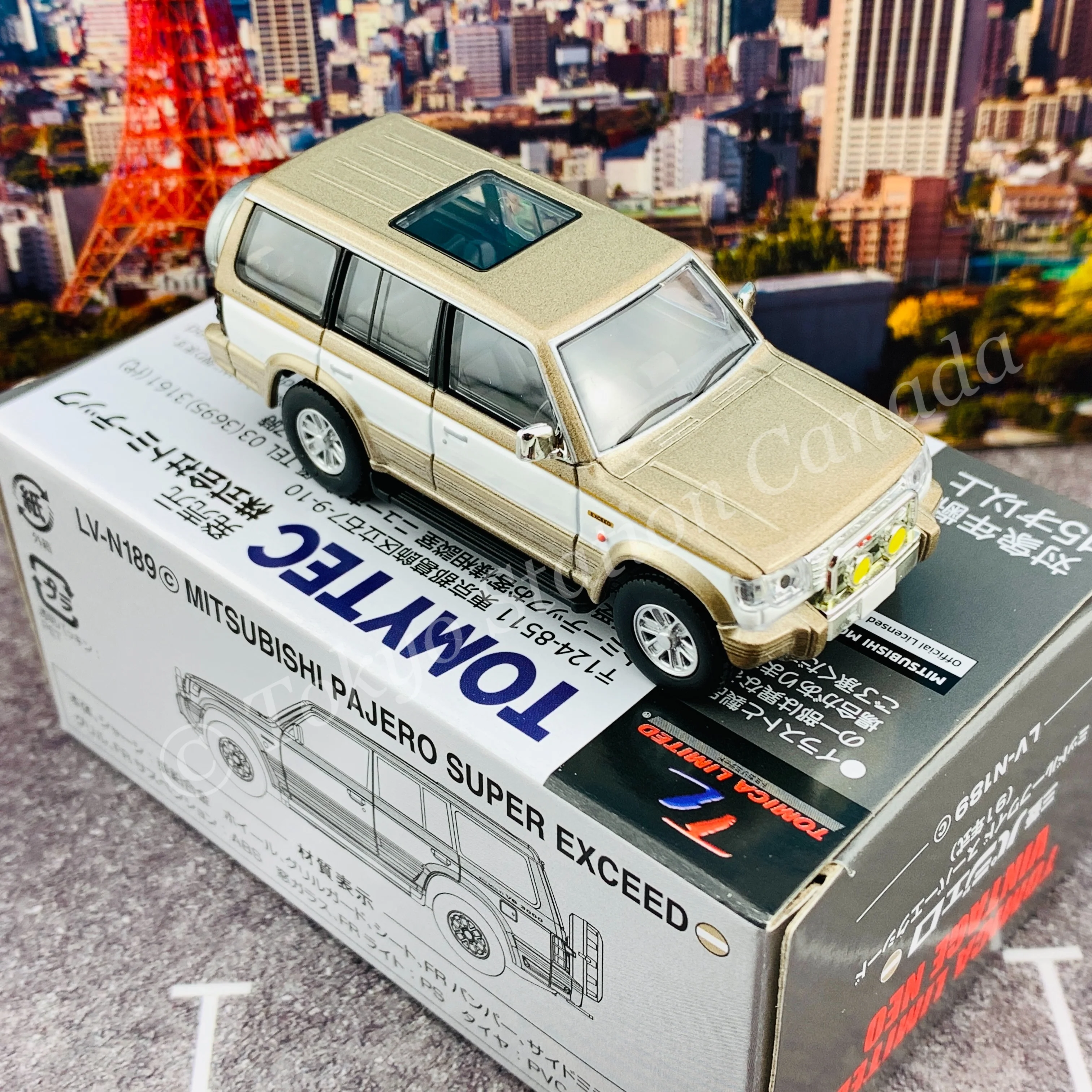 TOMYTEC TOMICA LIMITED VINTAGE NEO 1/64 Mitsubishi Pajero Super Exceed 1991 (Beige/White) LV-N189c - Image 5