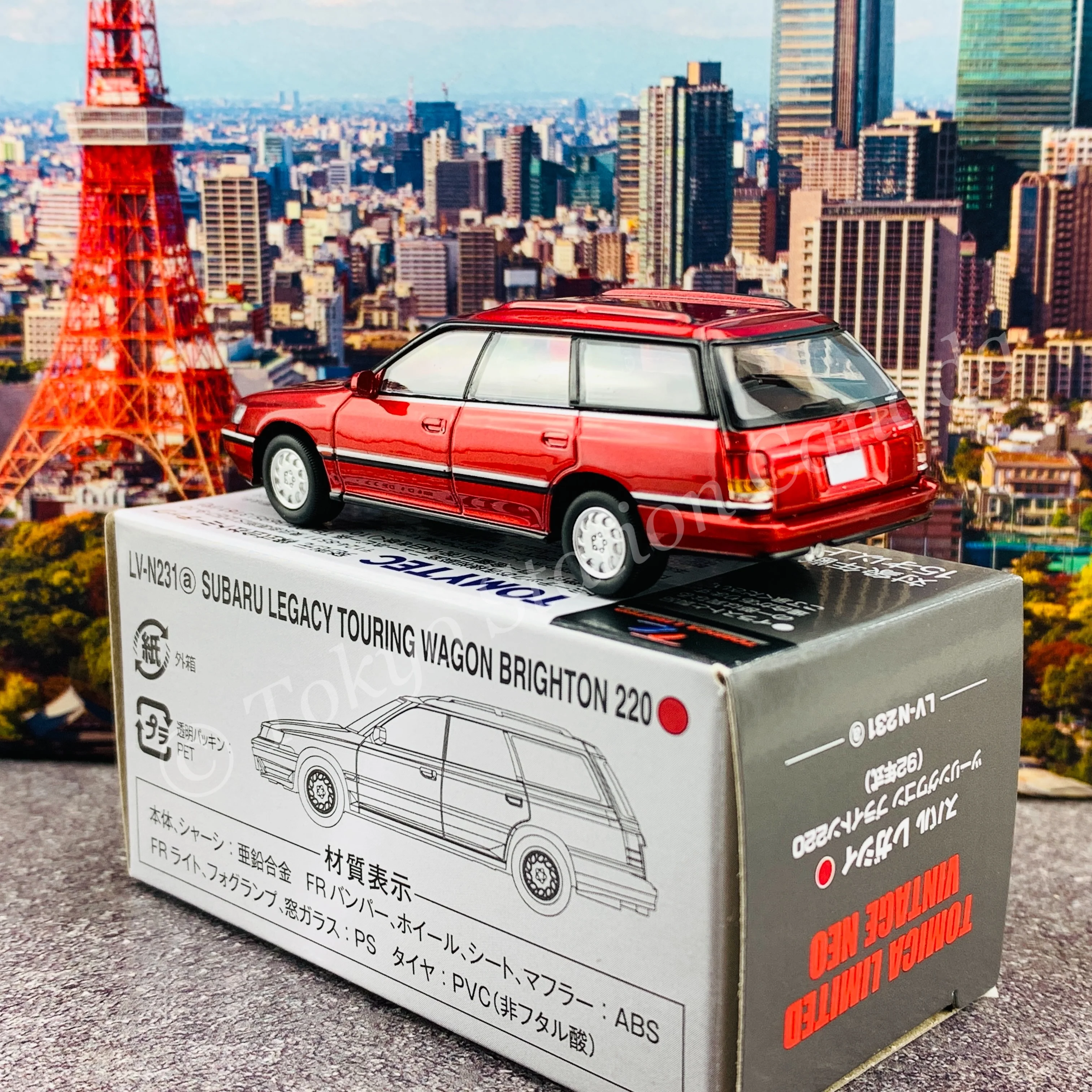 TOMYTEC TOMICA LIMITED VINTAGE NEO 1/64 Subaru Legacy Touring Wagon Brighton 220 Red (1992) LV-N231a - Image 5